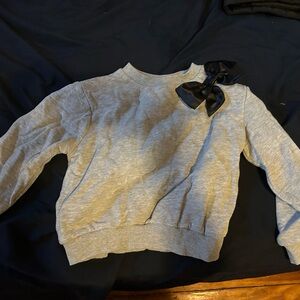 Gray Sweatshirt with Black Bow Accent
